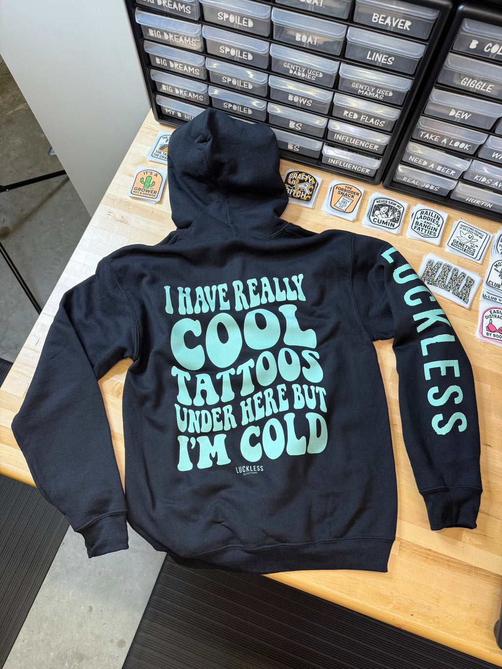 Cool Tattoos Hoodie | Black - Mint - Pink