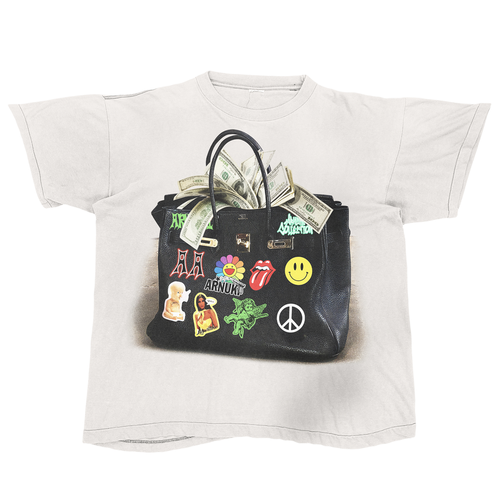 White Designer Bag Streetwear Tee Loose Fit T Shirt 190 GSM Cotton Heavyweight Premium