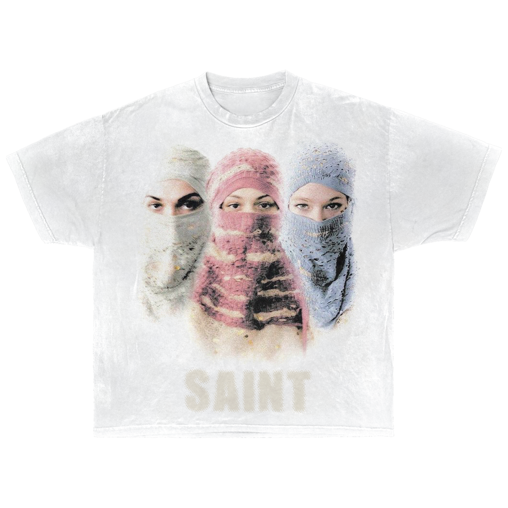 Saint Streetwear Tee White Cotton DTG Print Distressed Graphic True To Size